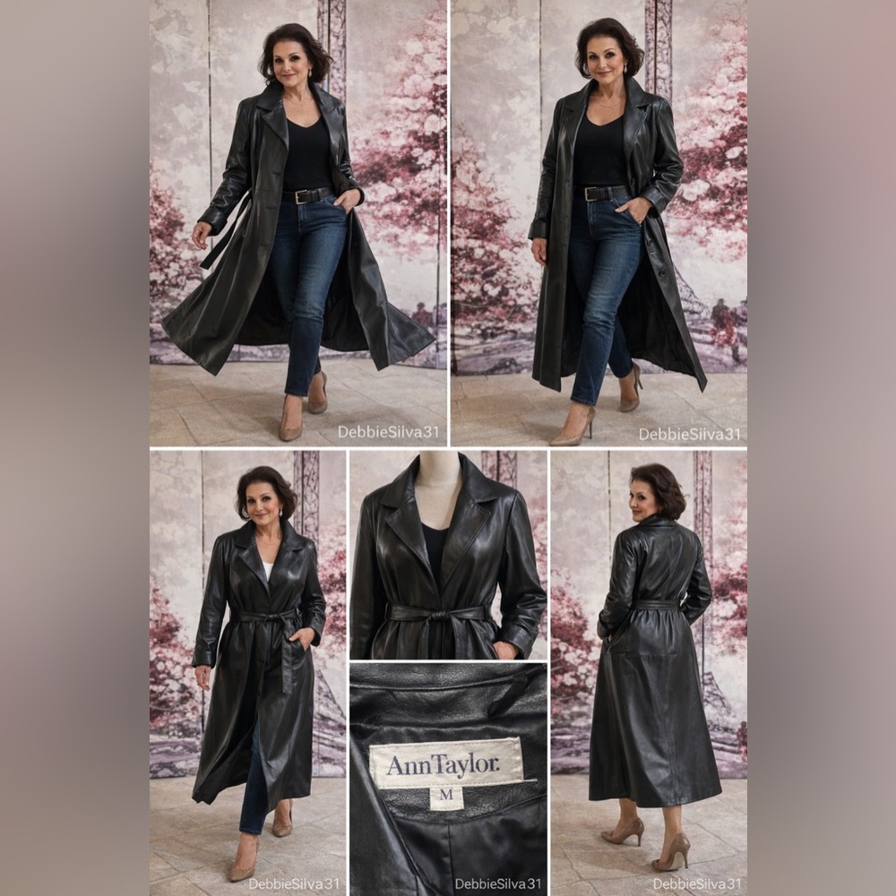 VINTAGE/CLASSIC  ANN TAYLOR GENUINE LEATHER FULL LENGTH COAT - Picture 4 of 13